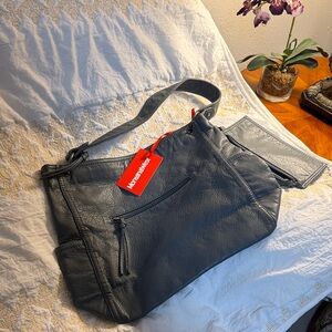 Montana West Gray Leather Messenger Bag